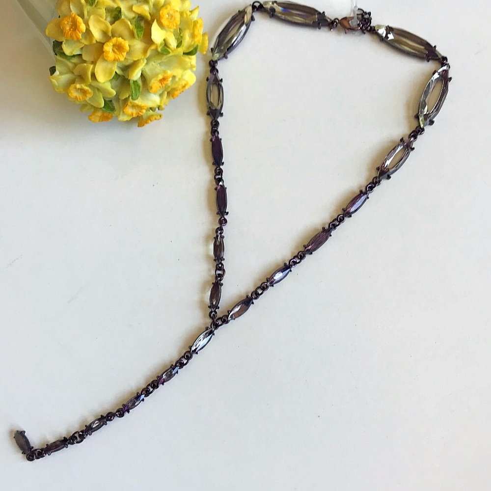 Gunmetal Crystal Y Necklace